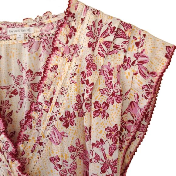 Poupette St Barth Estelle Floral Mini Dress Size XS Pink Yellow Beachy Boho - Picture 11 of 14